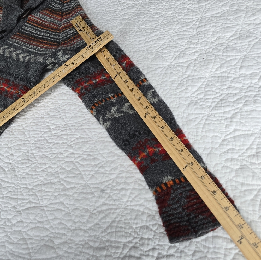Woolrich Gray Shawl Collar Fair Isle Wool Cardigan with Red & Orange Accents - Picture 14 of 14
